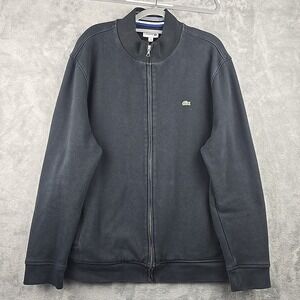 Lacoste Fleece Sweatshirt Mens 4XL Black Full Zip Cotton Blend Stand Collar Logo